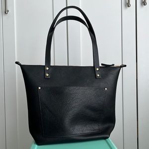 Portland Leather Goods Medium zipper tote, black pebbled leather